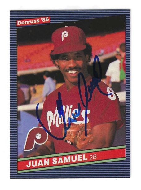 Autographed JUAN SAMUEL Philadelphia Phillies 1986 Donruss Card
