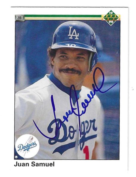 Autographed JUAN SAMUEL Los Angeles Dodgers 1990 Upper Deck Card