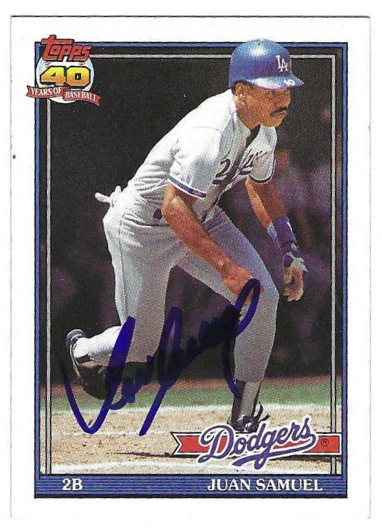Autographed JUAN SAMUEL Los Angeles Dodgers 1991 Topps Card
