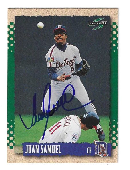 Autographed JUAN SAMUEL Detroit Tigers 1995 Score Card