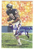 Autographed GALE SAYERS "HOF 77"  Chicago Bears Goal Line Art Postcard