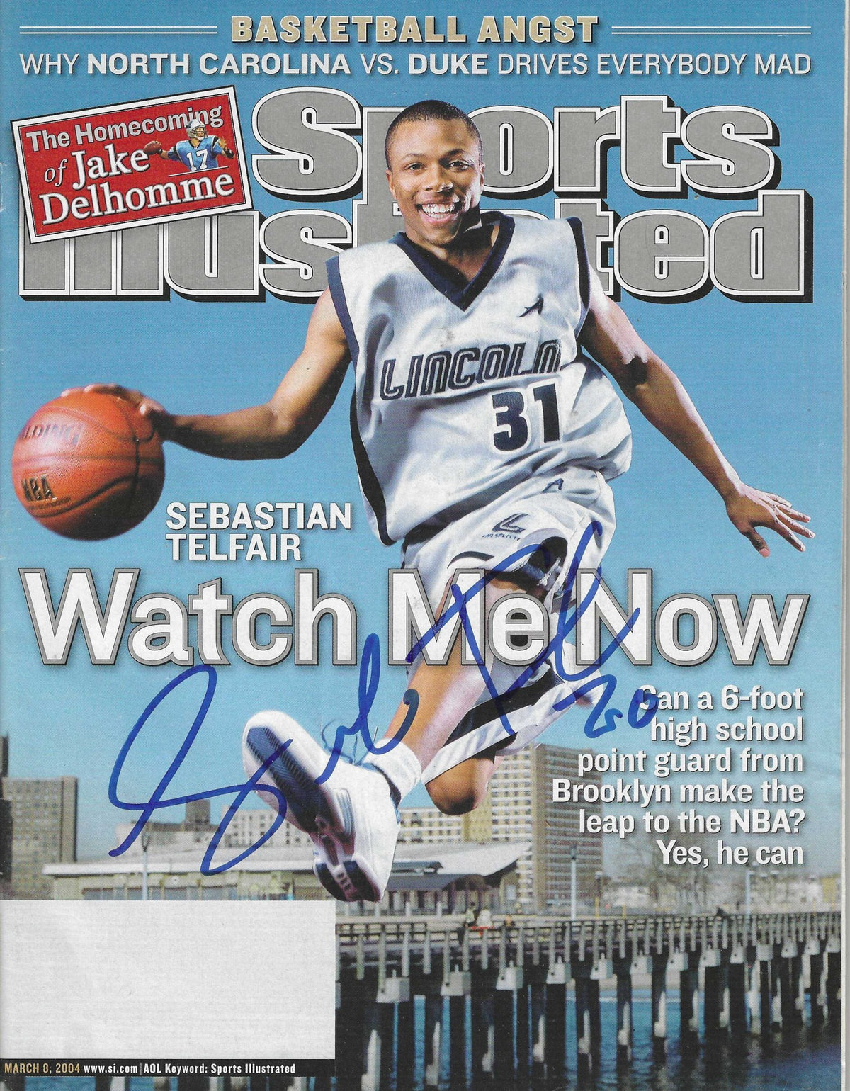 Autographed SEBASTIAN TELFAIR LINCOLN HIGH SCHOOL Sports Illustrated  3/8/2004 w/COA