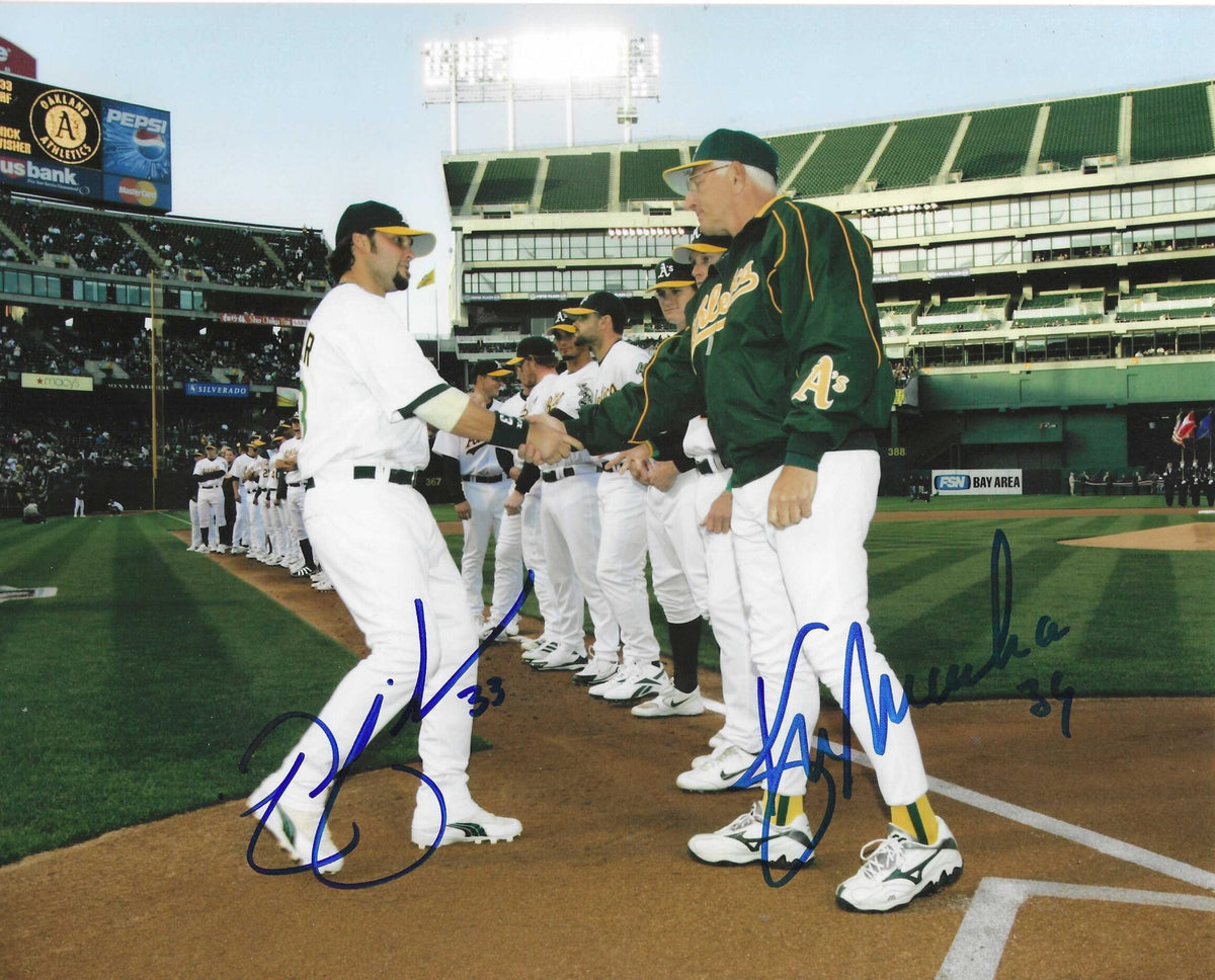 AUTOGRAPHED NICK SWISHER & KEN MACHA 8X10 Oakland A's Photo