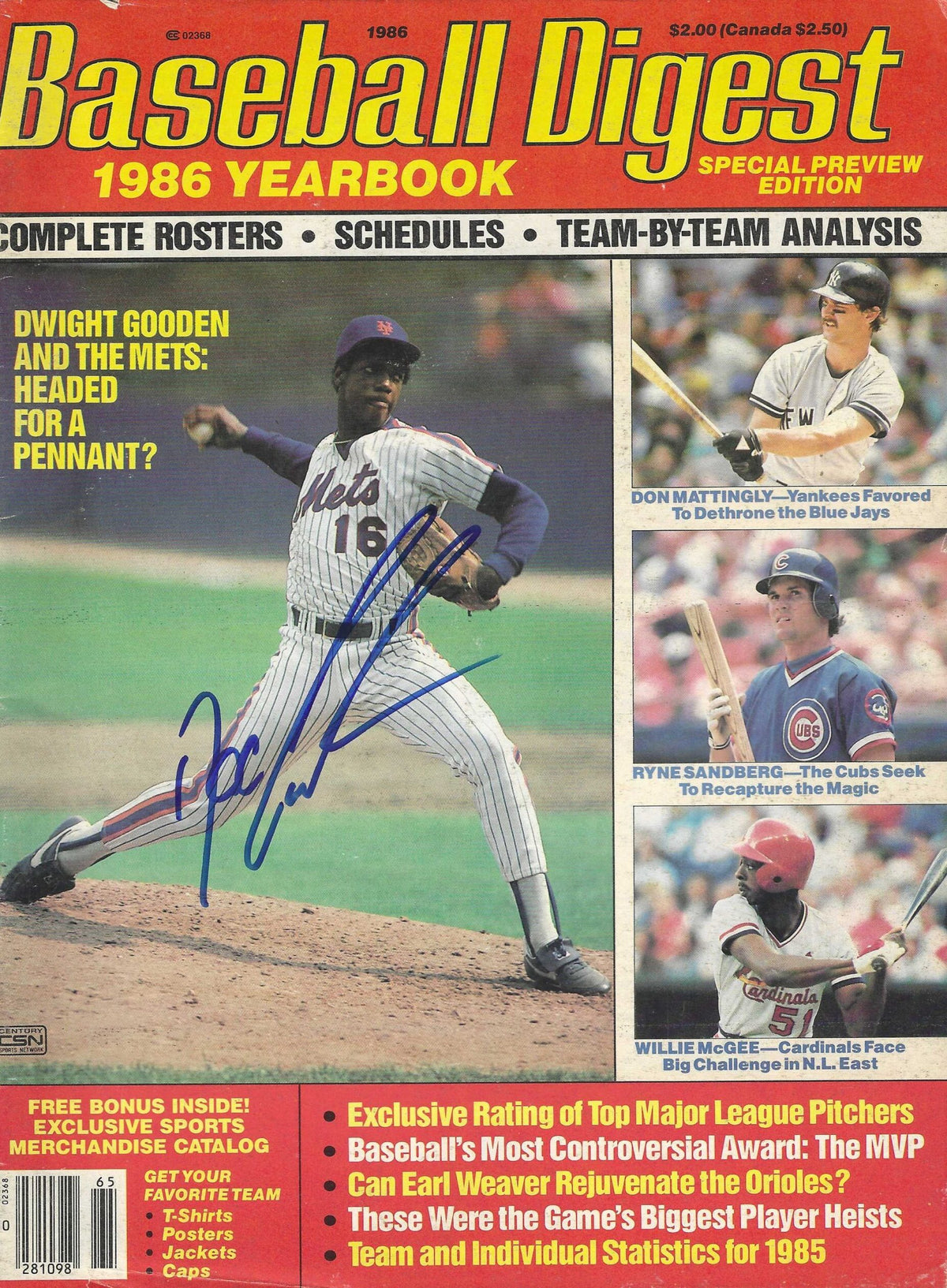 Autographed DWIGHT DOC GOODEN New York Mets Baseball Digest Yearbook Magazine 1986