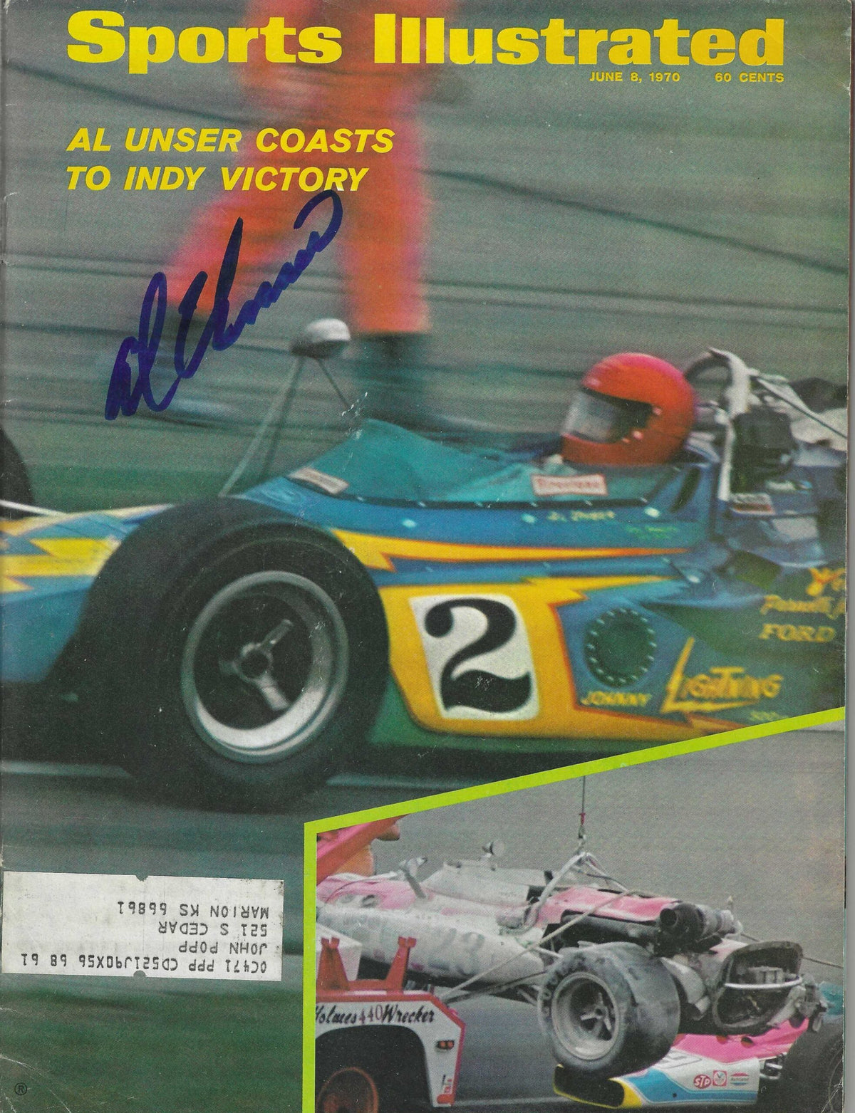 Autographed AL UNSER - Indy Race Car  Sports Illustrated Magazine 6/8/1970