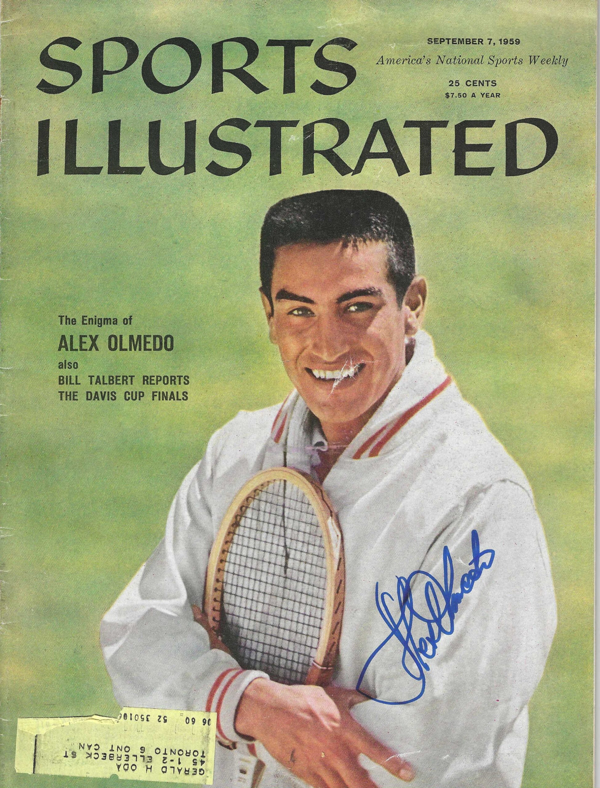 Autographed Alex Olmedo Sports Illustrated Magazine 9/7/1959 w/COA
