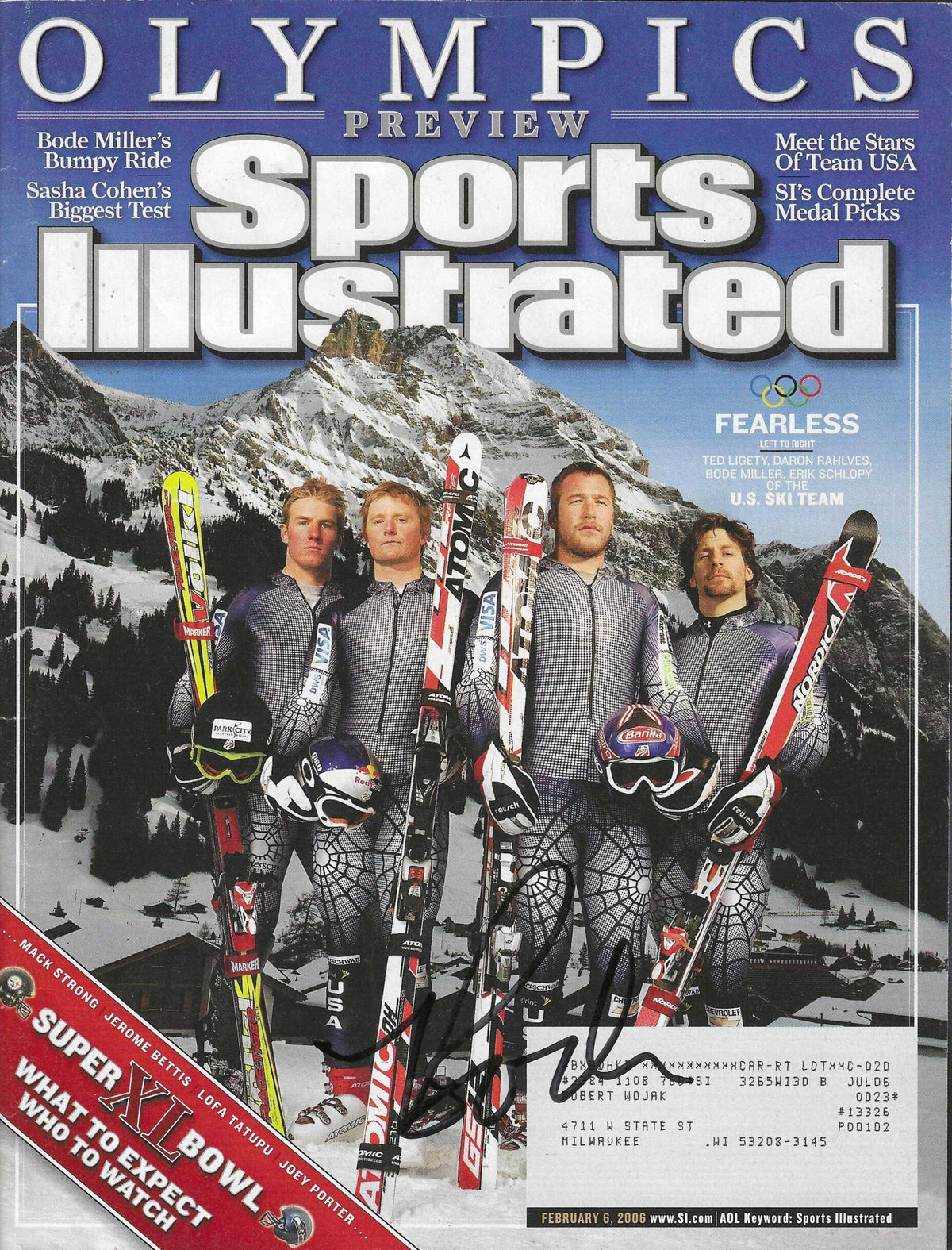 Autographed Bode Miller Skiing Sports Illustrated Magazine 2/6/2006
