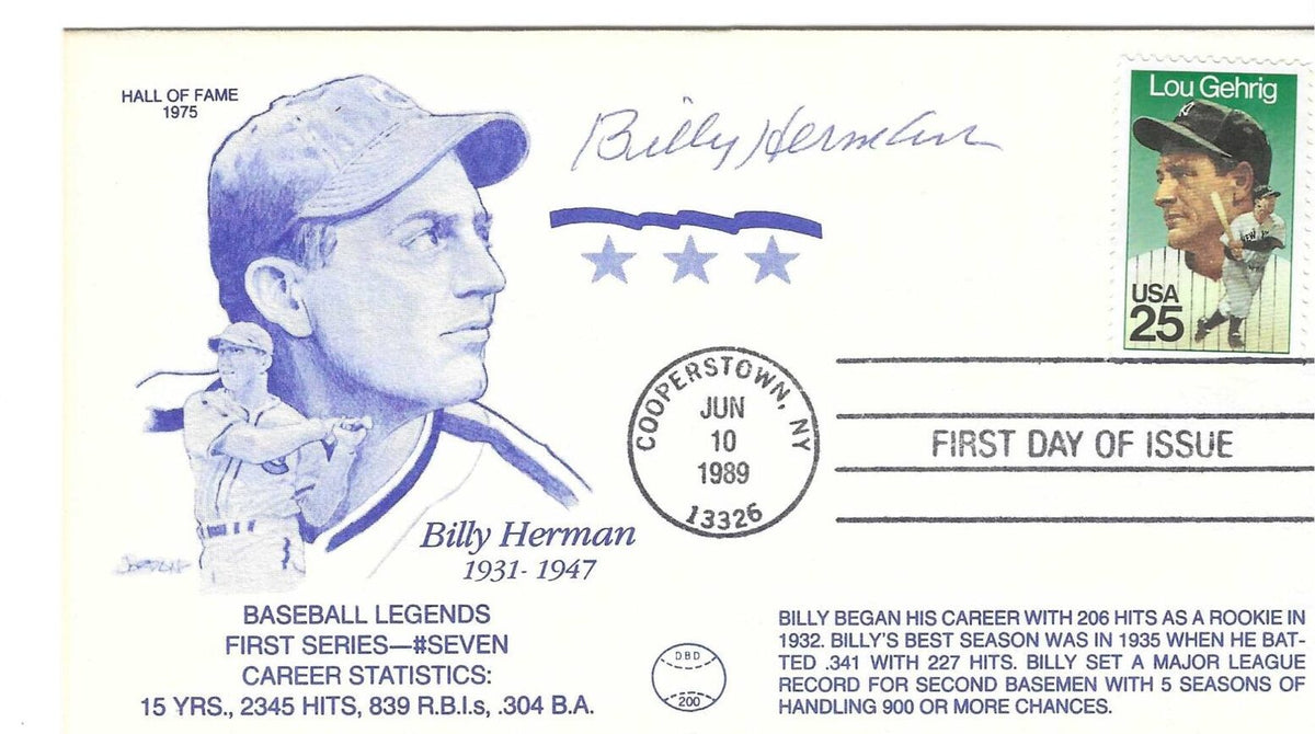 Autographed BILLY HERMAN Chicago Cubs Cachet Cover