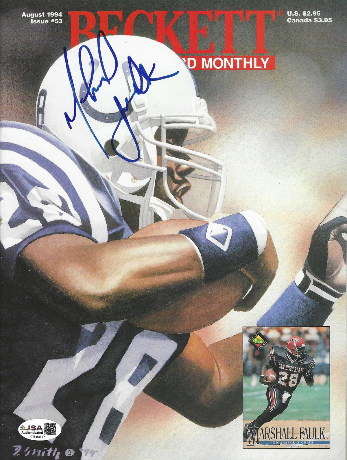Autographed MARSHALL FAULK Indianapolis Colts Beckett Magazine August 1994 JSA