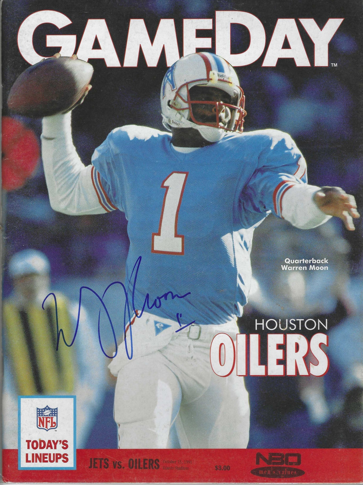 Autographed WARREN MOON Houston Oilers Gameday Magazine 10/13/1991