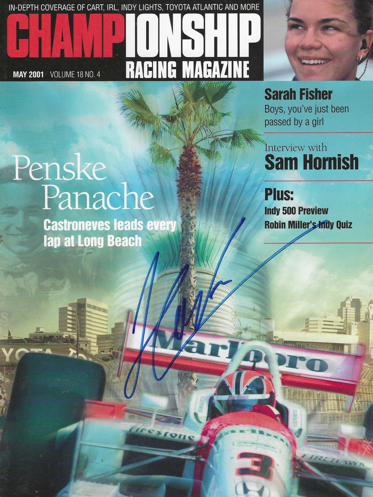 Autographed Helio Castroneves Indy Championship Racing Magazine May 2001