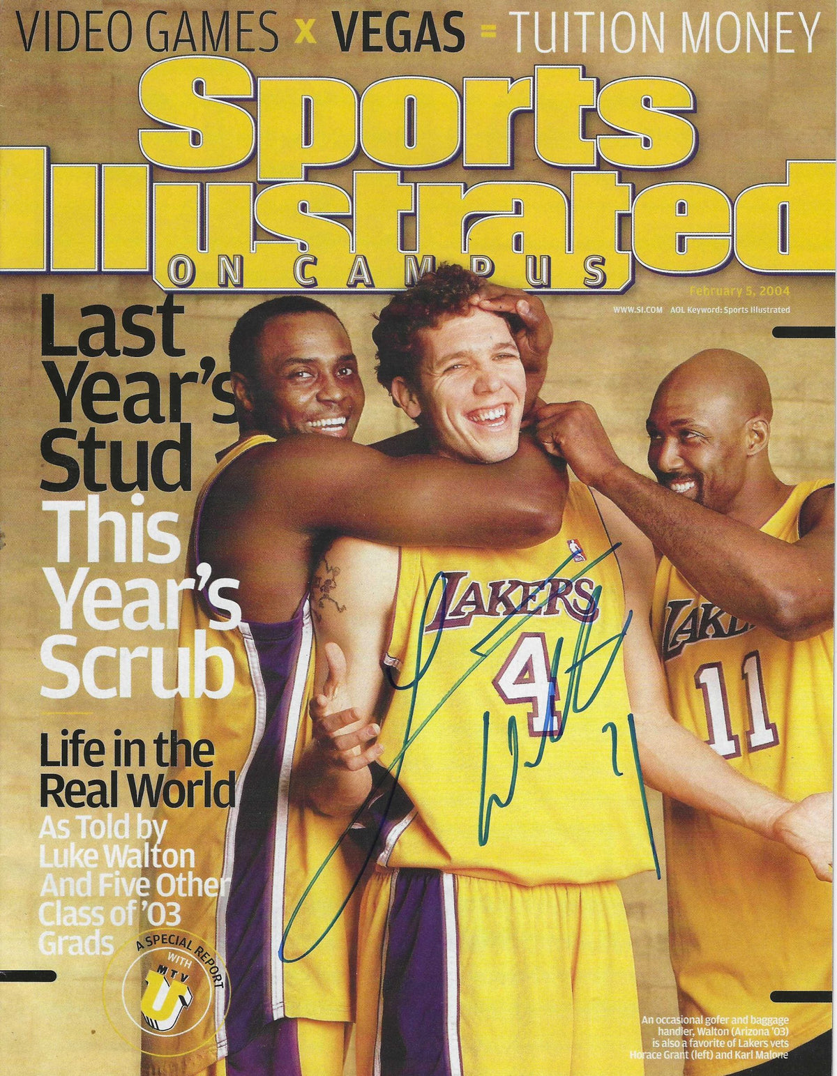Autographed LUKE WALTON Los Angeles Lakers Sports Illustrated Magazine 2/5/2004