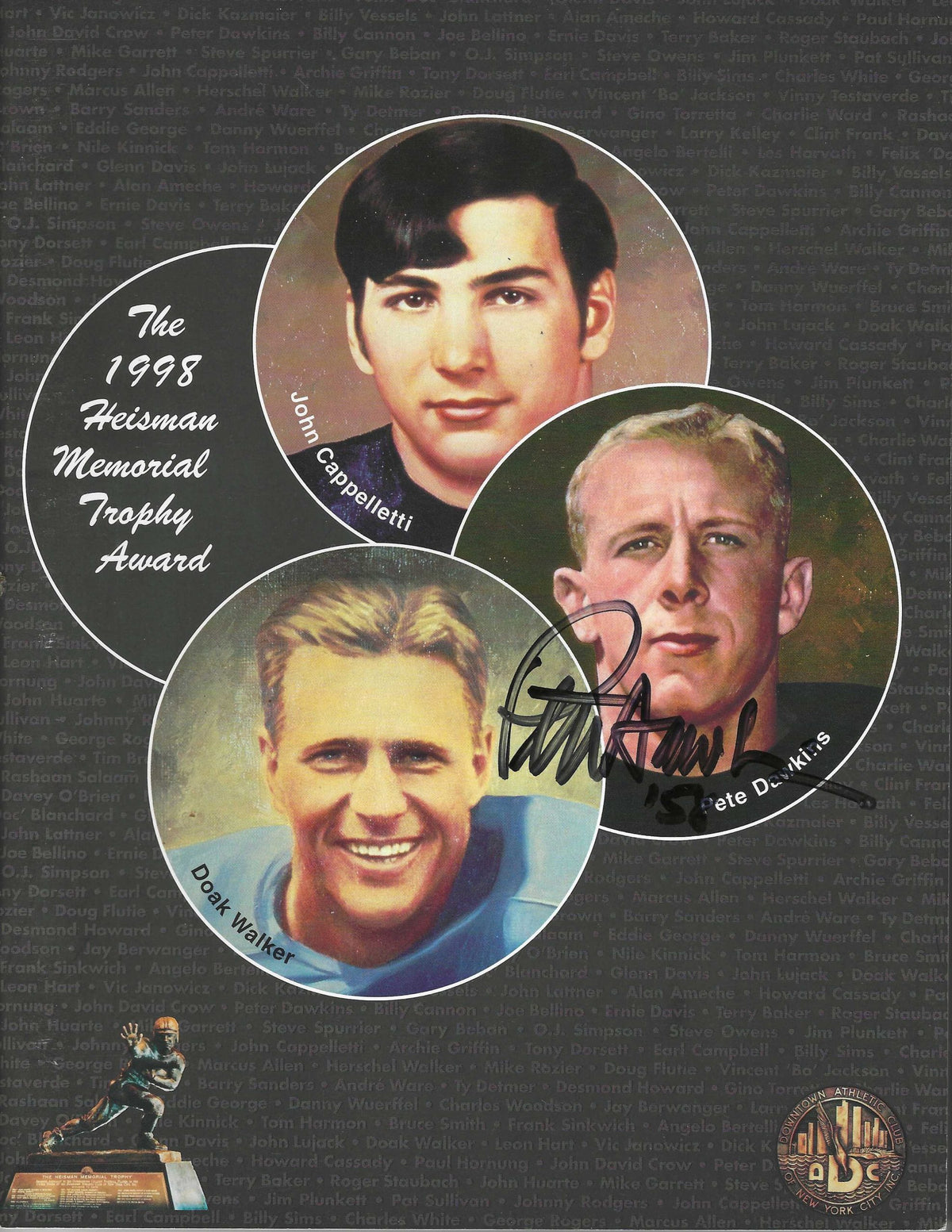 Autographed PETE DAWKINS Army Black Knights 1998 Heisman Trophy Award Program
