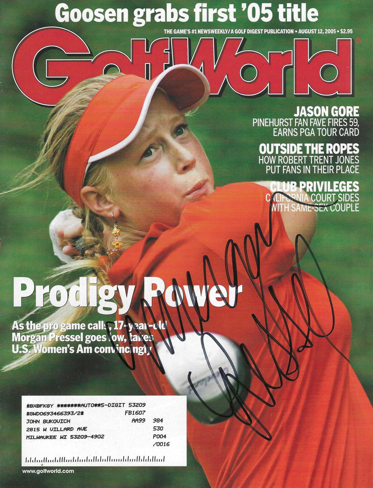 Autographed MORGAN PRESSEL LPGA Golf World 8/12/2005