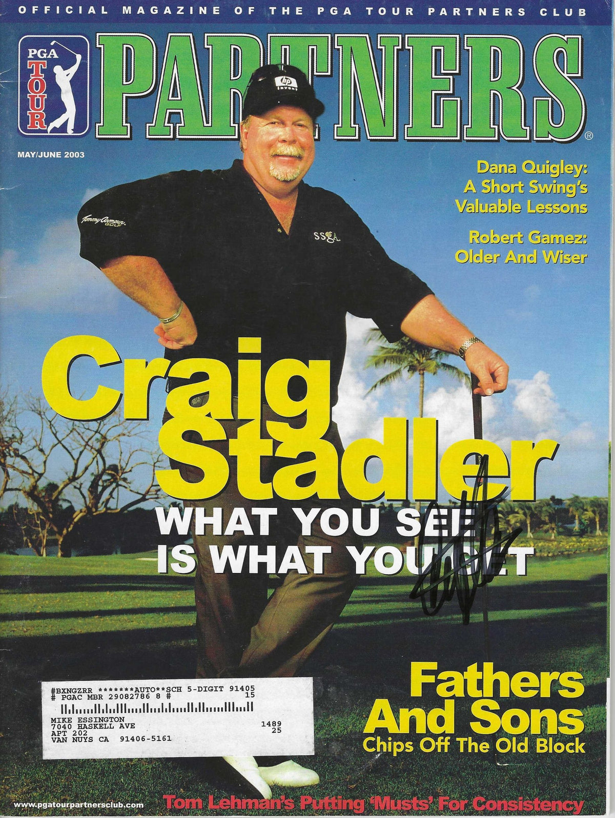 Autographed CRAIG STADLER PGA Partners Golf Magazine May/June 2003