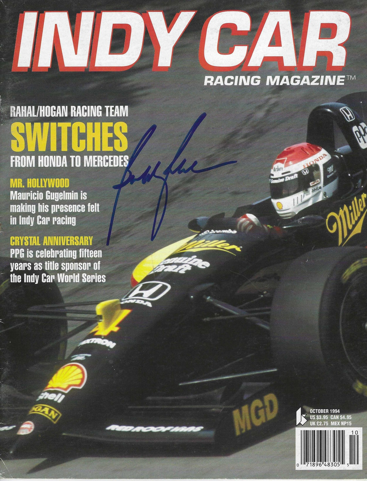 Autographed BOBBY RAHAL Indy Car Racing Magazine October 1994