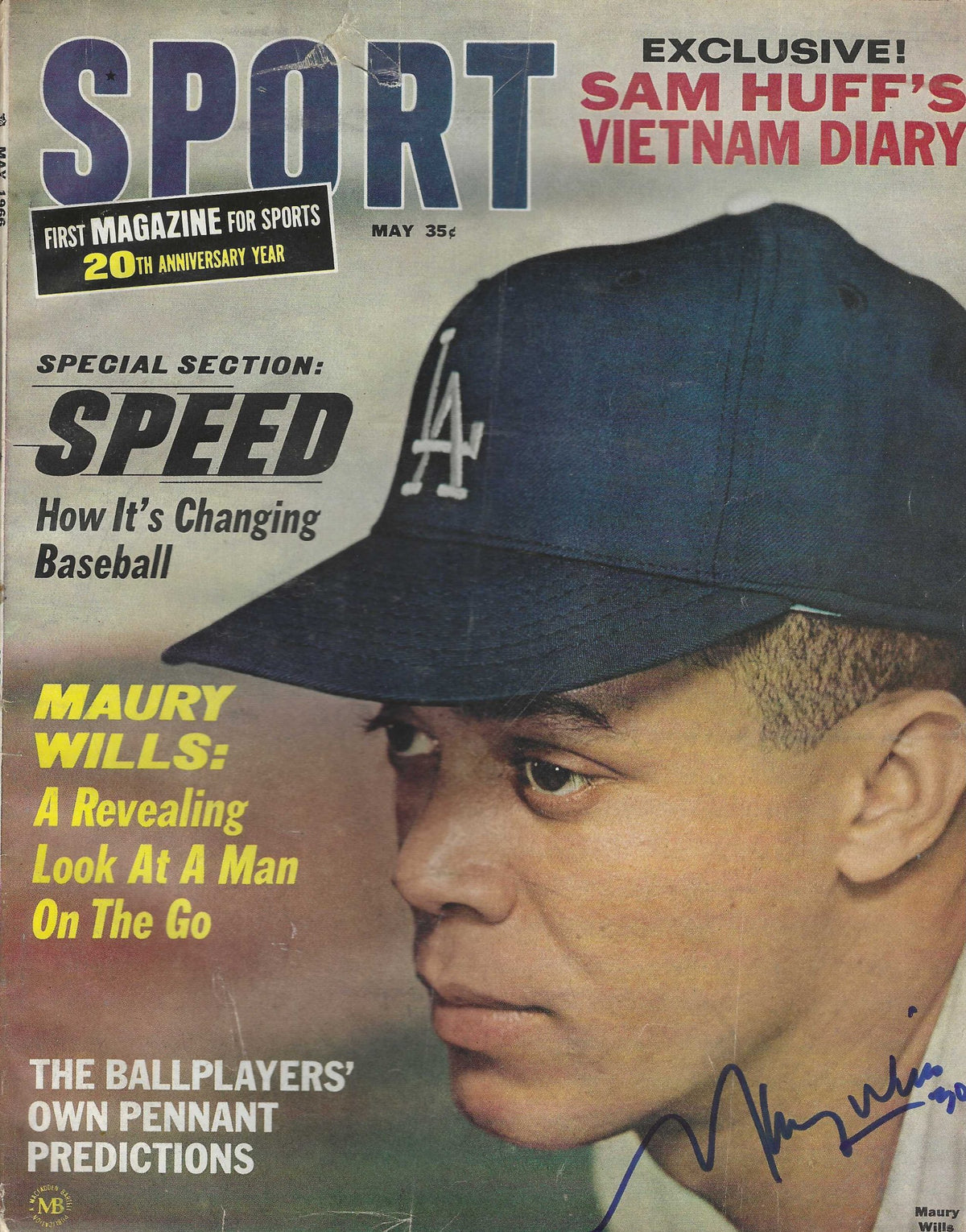 Autographed MAURY WILLS LOS ANGELES DODGERS Sport Magazine May 1966