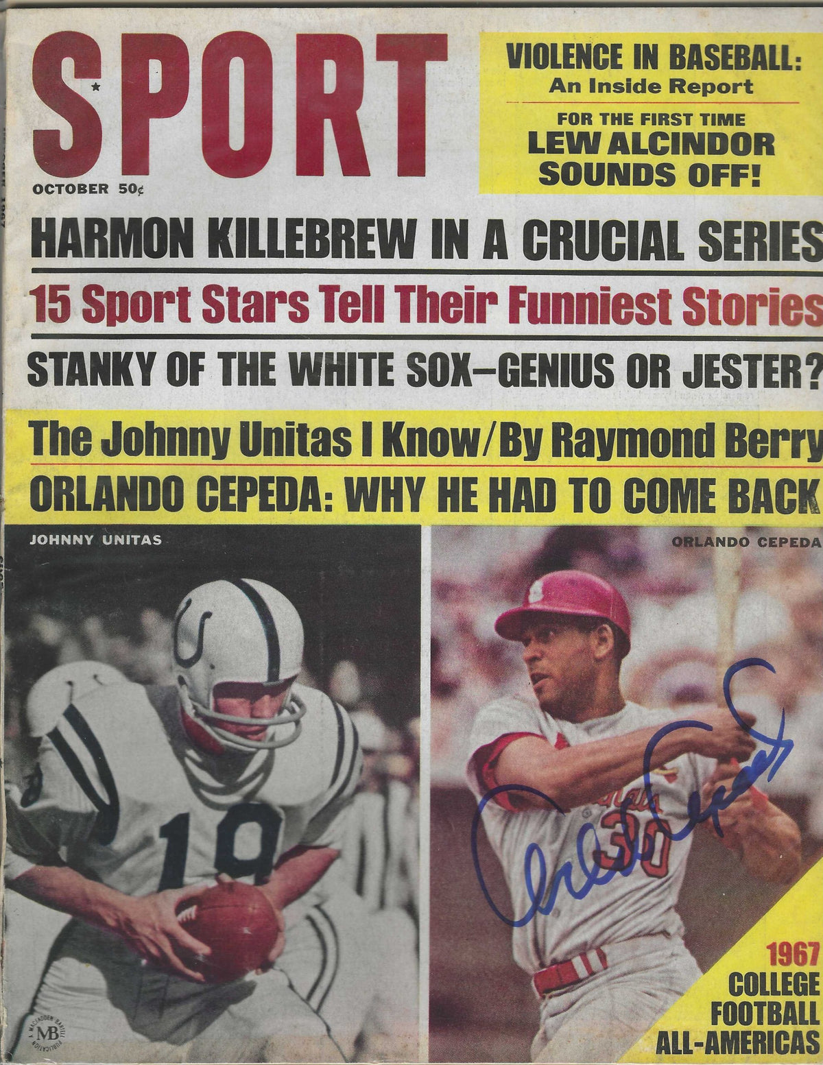 Autographed ORLANDO CEPEDA St. Louis Cardinals Sport Magazine October 1967