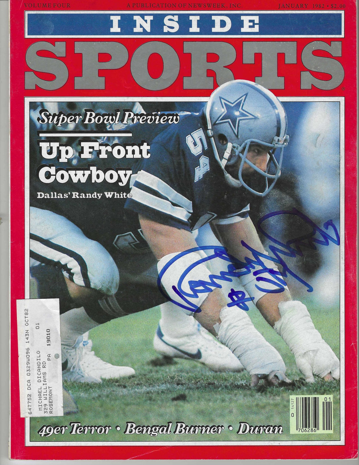 Autographed RANDY WHITE Dallas Cowboys Inside Sports January 1982.