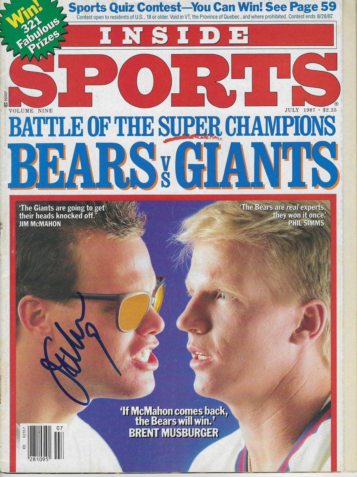 Autographed JIM McMAHON Chicago Bears Inside Sports July 1987