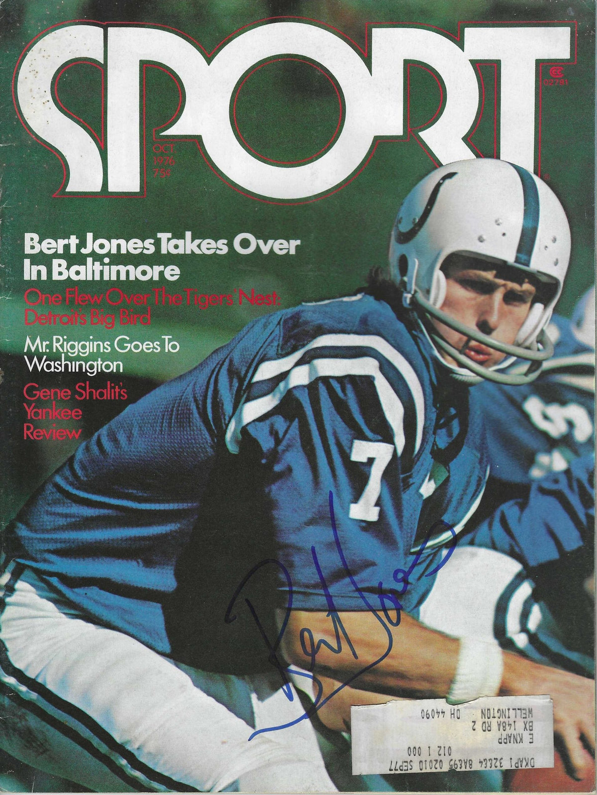 Autographed Bert Jones Baltimore Colts Sport Magazine October 1976