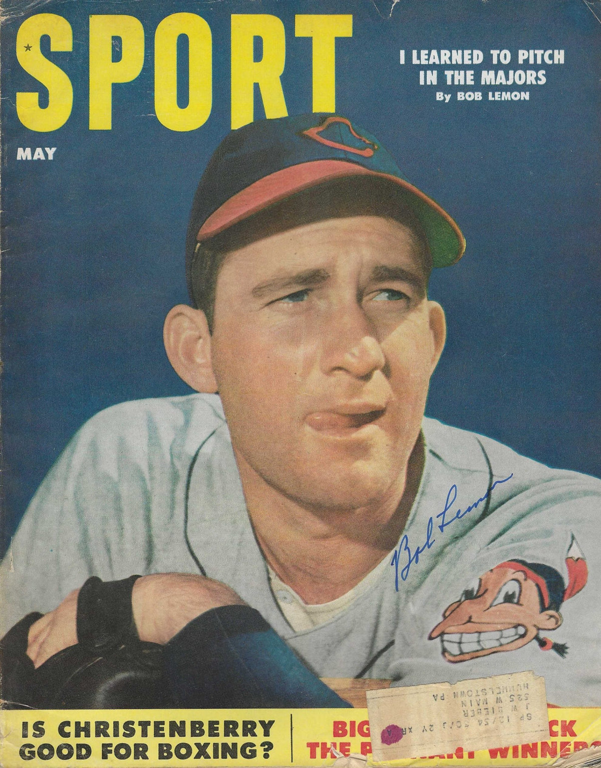 Autographed BOB LEMON Cleveland Indians Sport Magazine May 1953