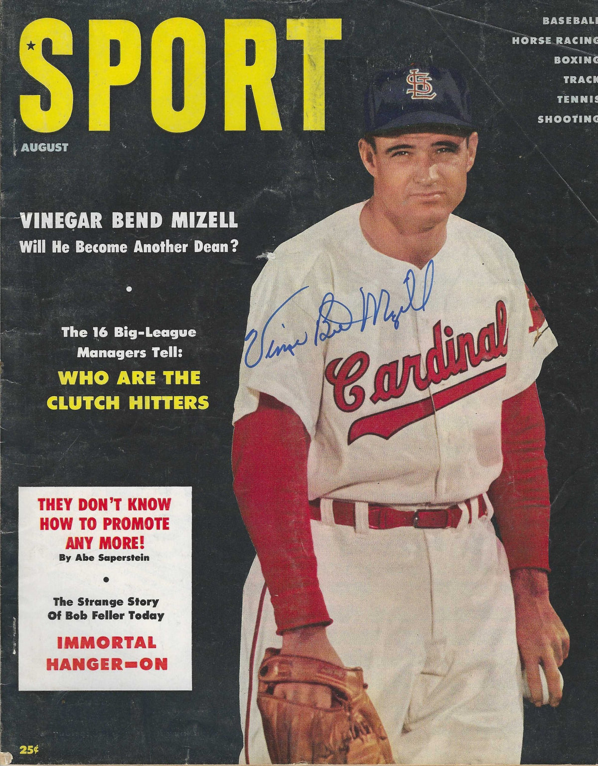 Autographed Vinegar Bend Mizell St. Louis Cardinals Sport Magazine August 1956