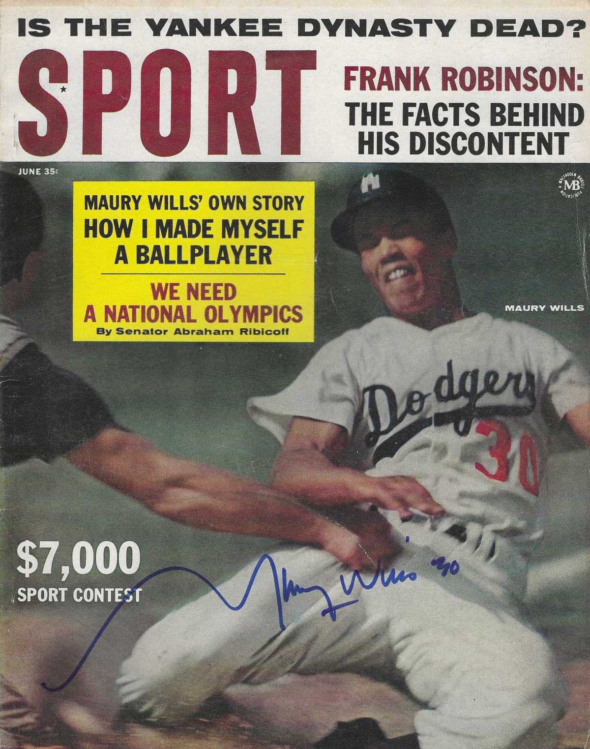 Autographed MAURY WILLS Los Angeles Dodgers Sport Magazine June 1963