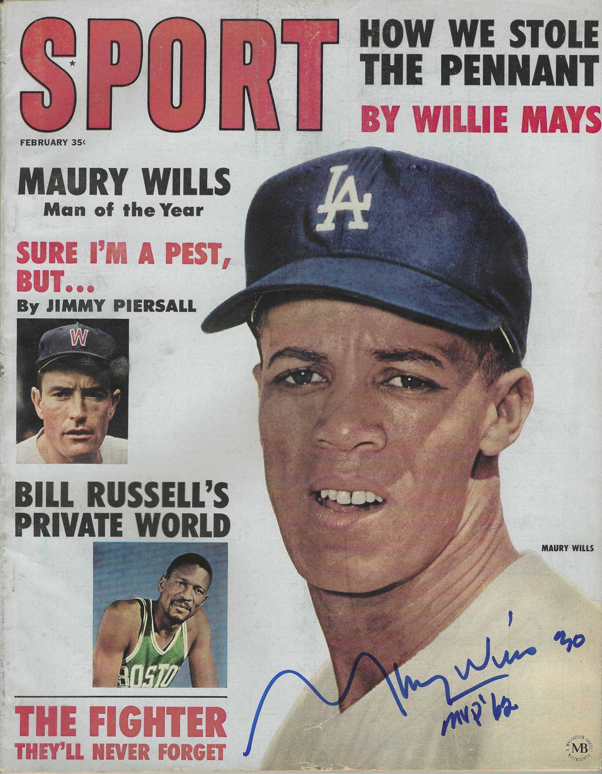 Autographed MAURY WILLS Los Angeles Dodgers Sport Magazine February 1963