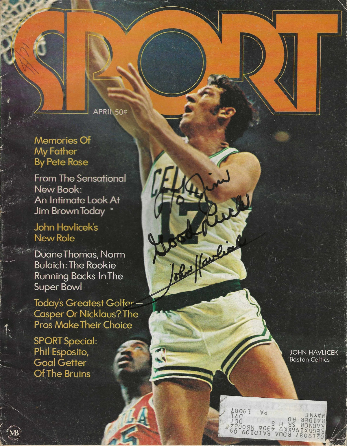 Autographed JOHN HAVLICEK Boston Celtics Sport Magazine April 1971