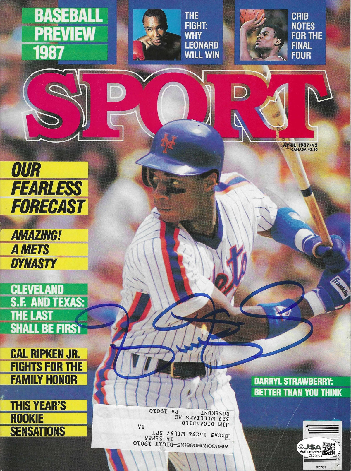 Autographed DARRYL STRAWBERRY New York Mets Sport Magazine April 1987 JSA