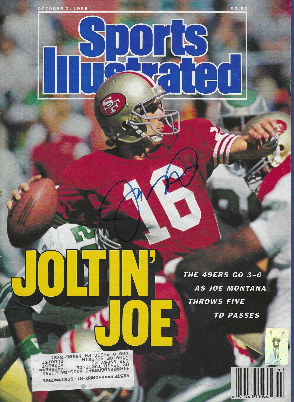 Autographed JOE MONTANA 49ers Chiefs Sports Illustrated 10/2/1989
