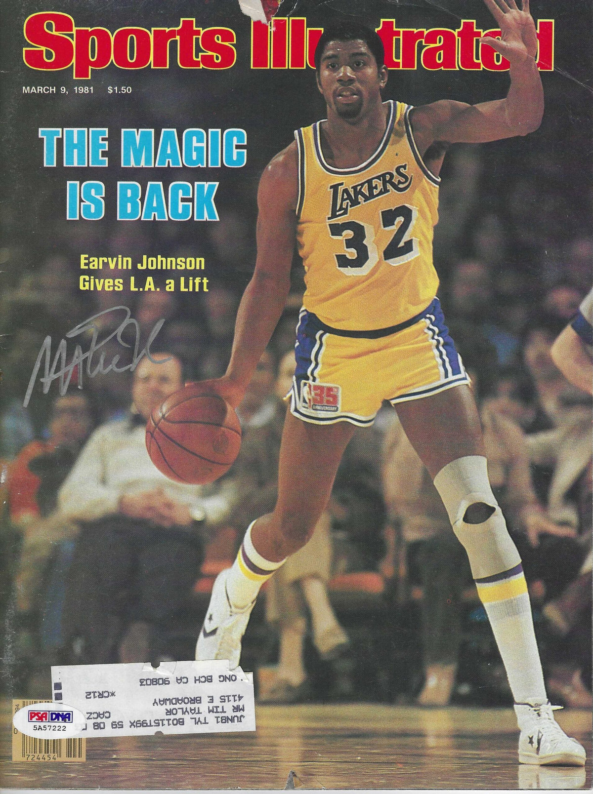 Autographed MAGIC JOHNSON Los Angeles Lakers Sports Illustrated 3/9/1981 PSA