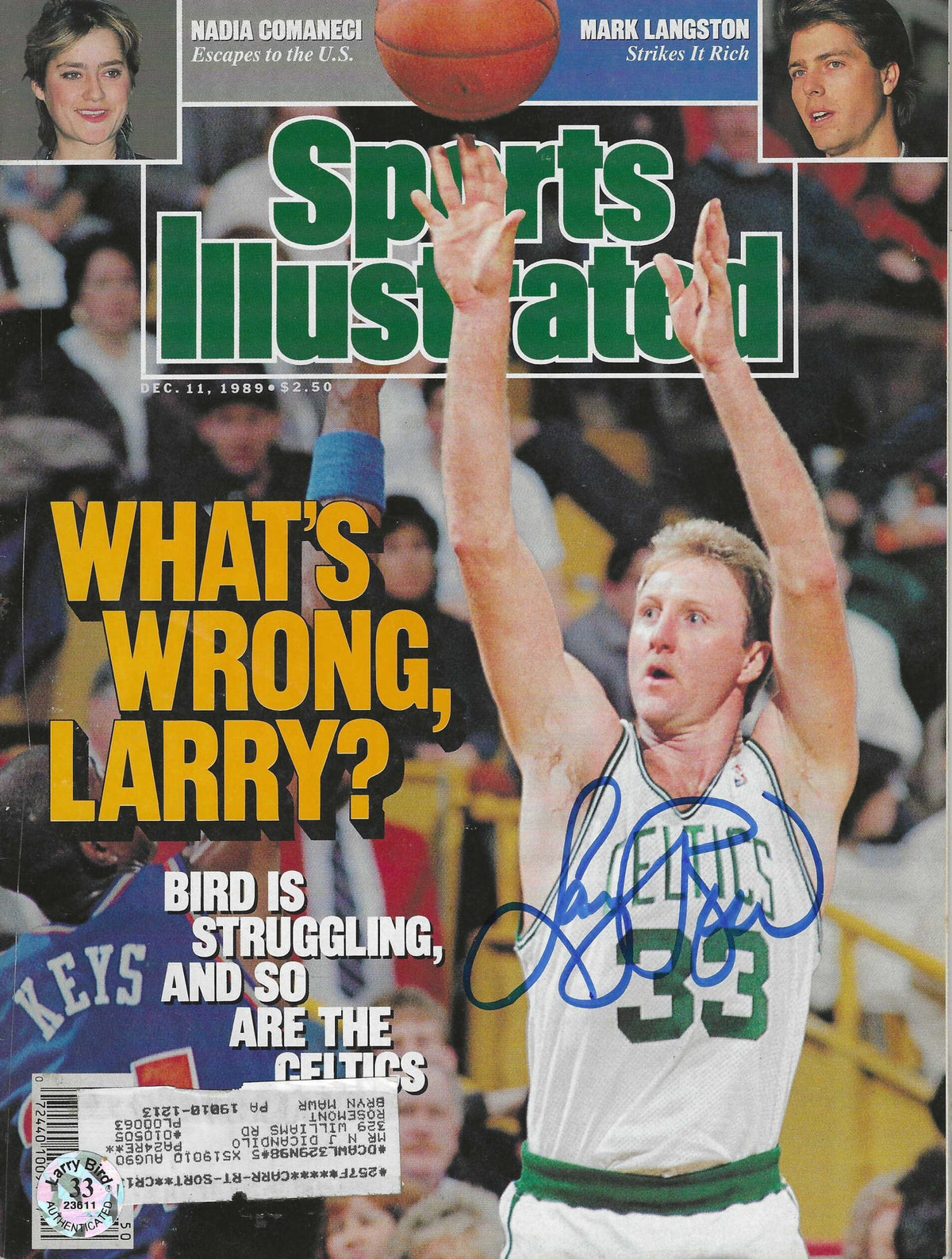 Autographed LARRY BIRD Boston Celtics Sports Illustrated 12/11/1989 COA