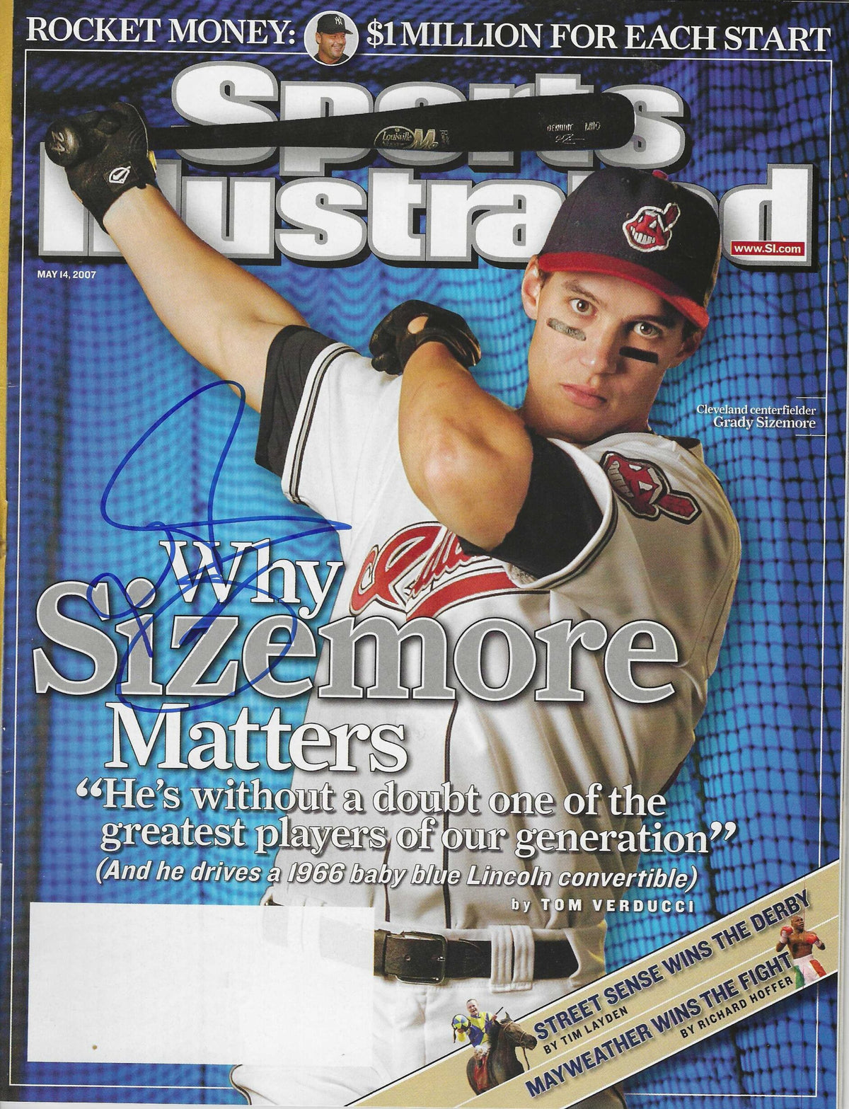 Autographed GRADY SIZEMORE Cleveland Indians Sports Illustrated 5/14/2007 JSA