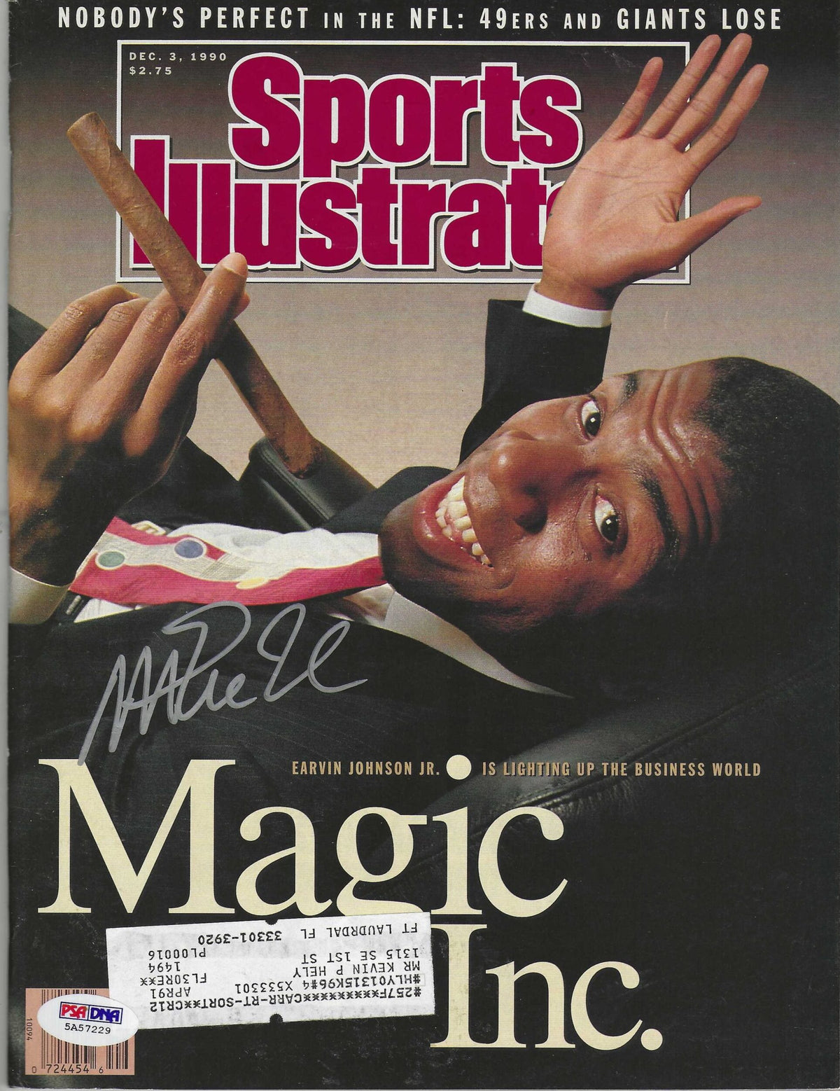 Autographed Magic Johnson Los Angeles Lakers Sports Illustrated Magazine 12/3/1990 PSA