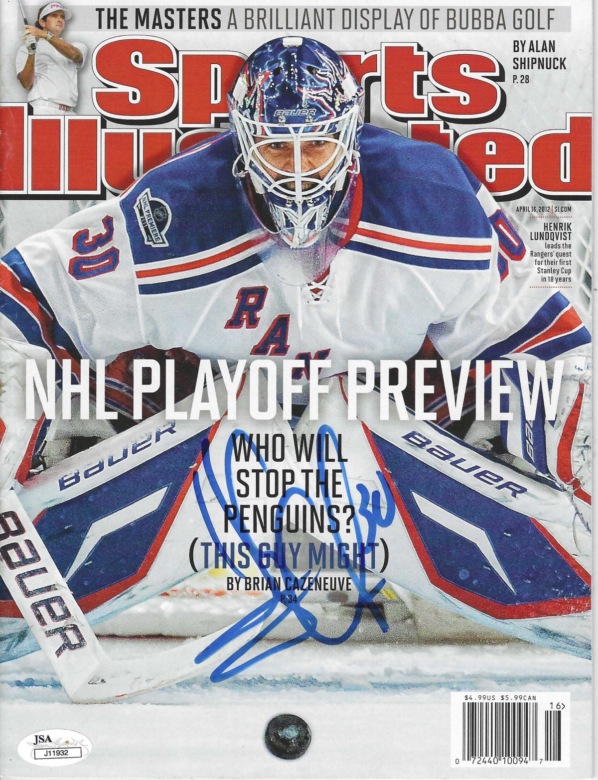 Signed HENRIK LUNDQVIST New York Rangers SI Sports Illustrated 4/16/2012