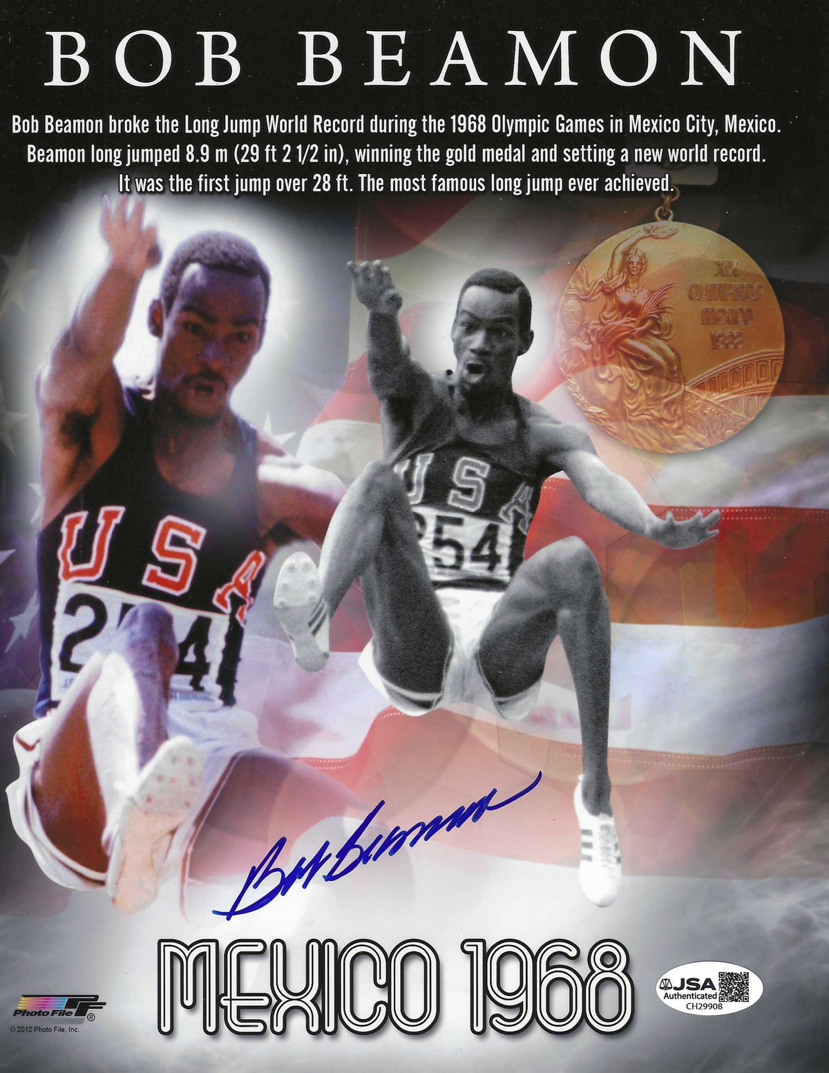 Autographed BOB BEAMON Olympics Track and Field 8x10 Photo w/ JSA COA