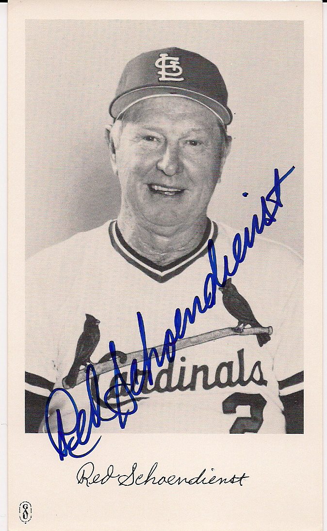 Autographed RED SCHOENDIENST St. Louis Cardinals Post Card
