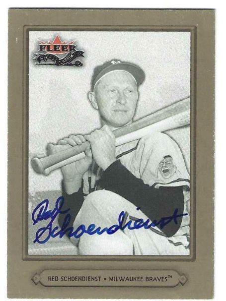 Autographed RED SCHOENDIENST Milwaukee Braves 2002 FLEER FALL CLASSIC CARD