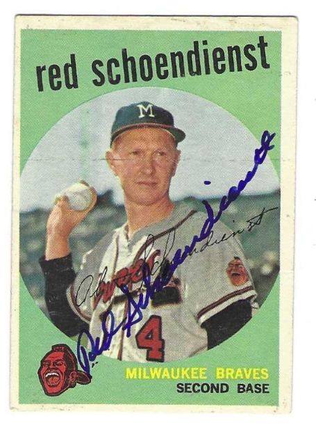 Autographed RED SCHOENDIENST Milwaukee Braves 1959 Topps Card