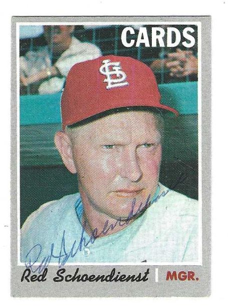 Autographed RED SCHOENDIENST St. Louis Cardinals 1970 Topps Card