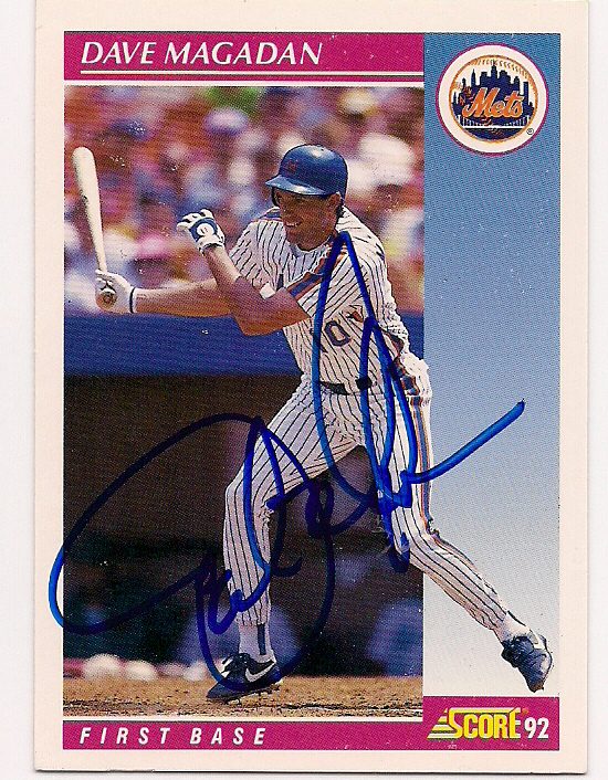 Autographed DAVE MAGADAN 1992 Score Baseball Card