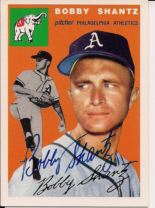 Autographed BOBBY SHANTZ 1954 Topps Archive card