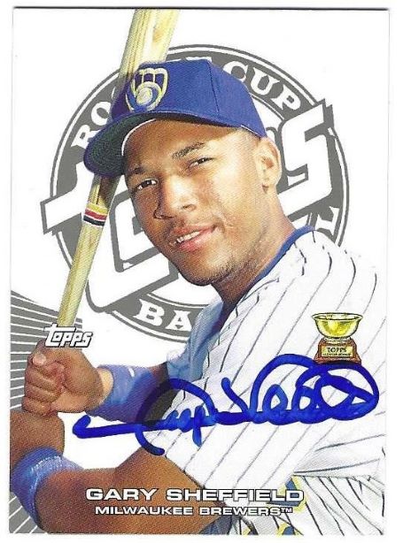 Autographed GARY SHEFFIELD Milwaukee Brewers 2005 Topps Rookie Cup Card