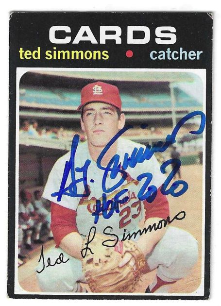 Autographed TED SIMMONS St. Louis Cardinals "HOF 2020" 1971 Topps Card