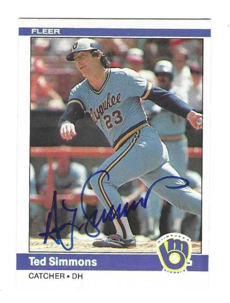 Autographed TED SIMMONS Milwaukee Brewers 1984 Fleer Card