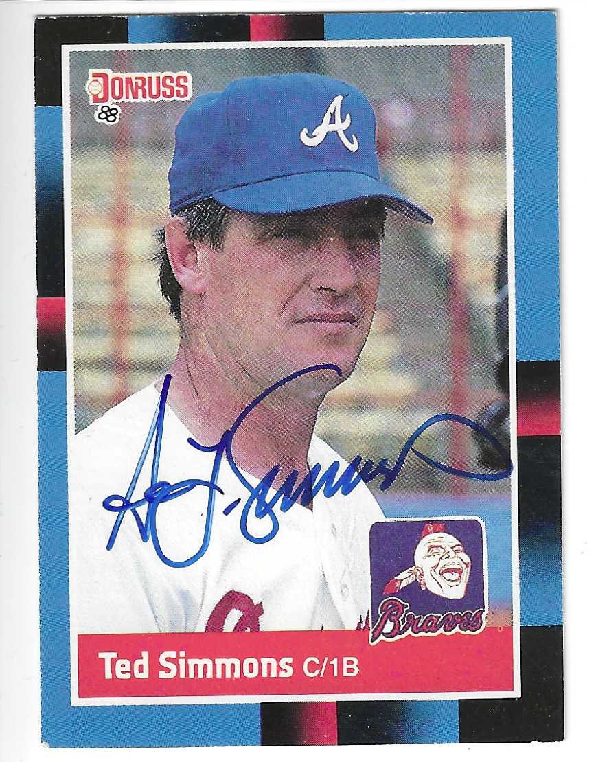 Signed TED SIMMONS Atlanta Braves Autographed 1988 Donruss Card #560