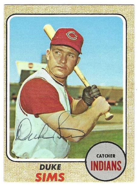 Autographed Duke Sims Cleveland Indians 1968 Topps Card