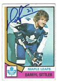 Autographed DARRYL SITTLER Toronto Maple Leafs 1974-75 Topps Card